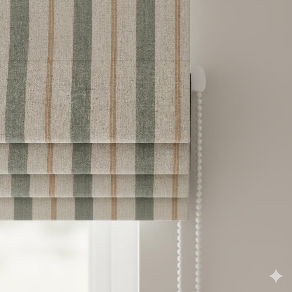 Roman Shade: Linen Farmhouse Stripe - Custom Size, Corded Lift — image 5
