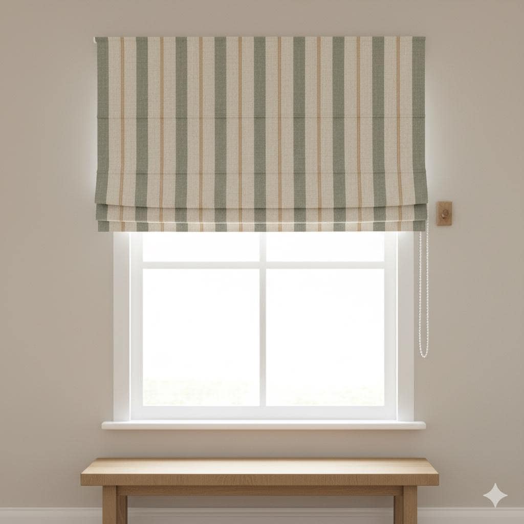 Roman Shade: Linen Farmhouse Stripe - Custom Size, Corded Lift — image 7