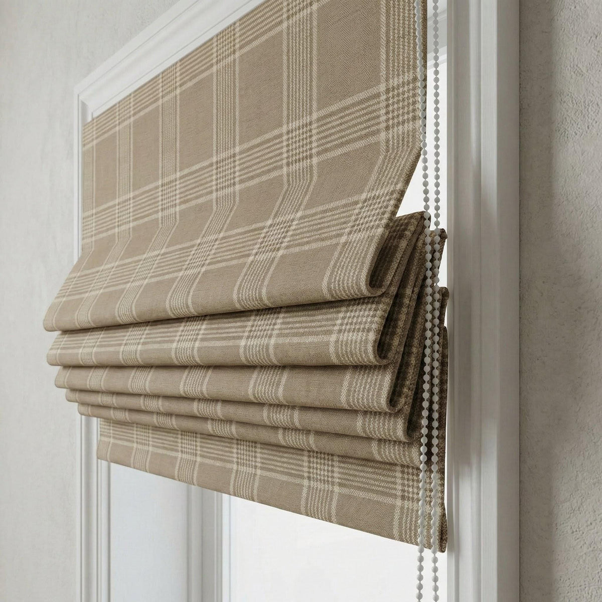 Custom Linen Roman Shade, Taupe Cream Plaid, Farmhouse Window Blind, OEKO-TEX — image 5