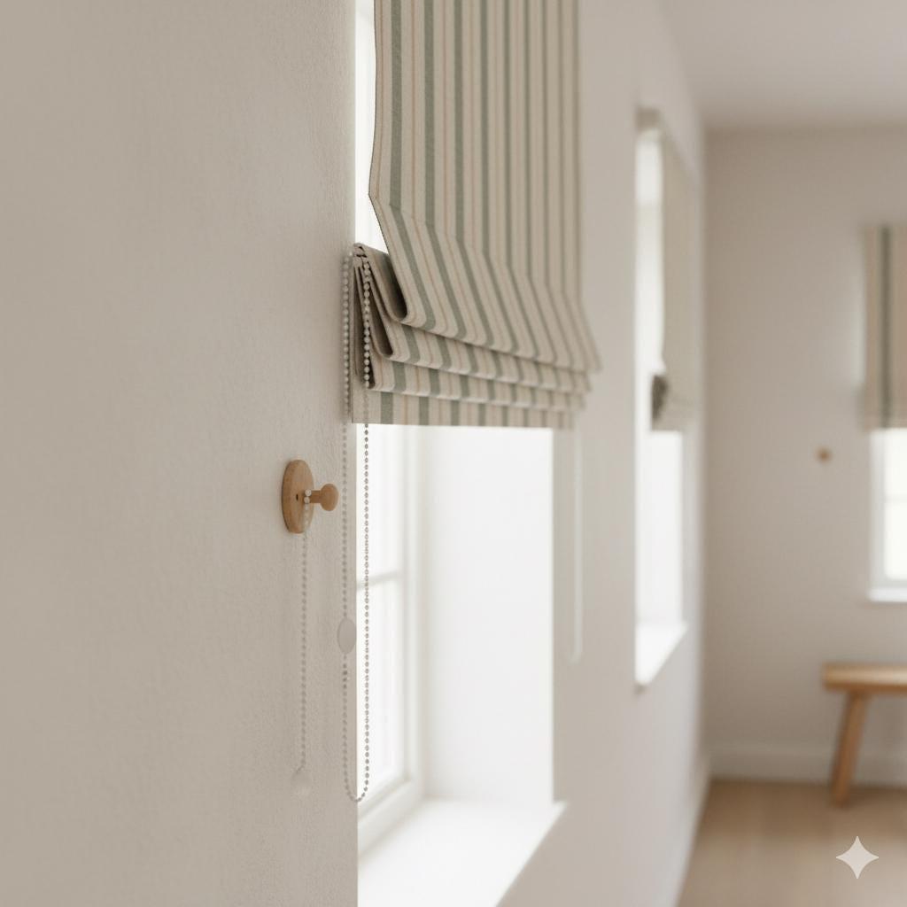 Roman Shade: Linen Farmhouse Stripe - Custom Size, Corded Lift — image 8