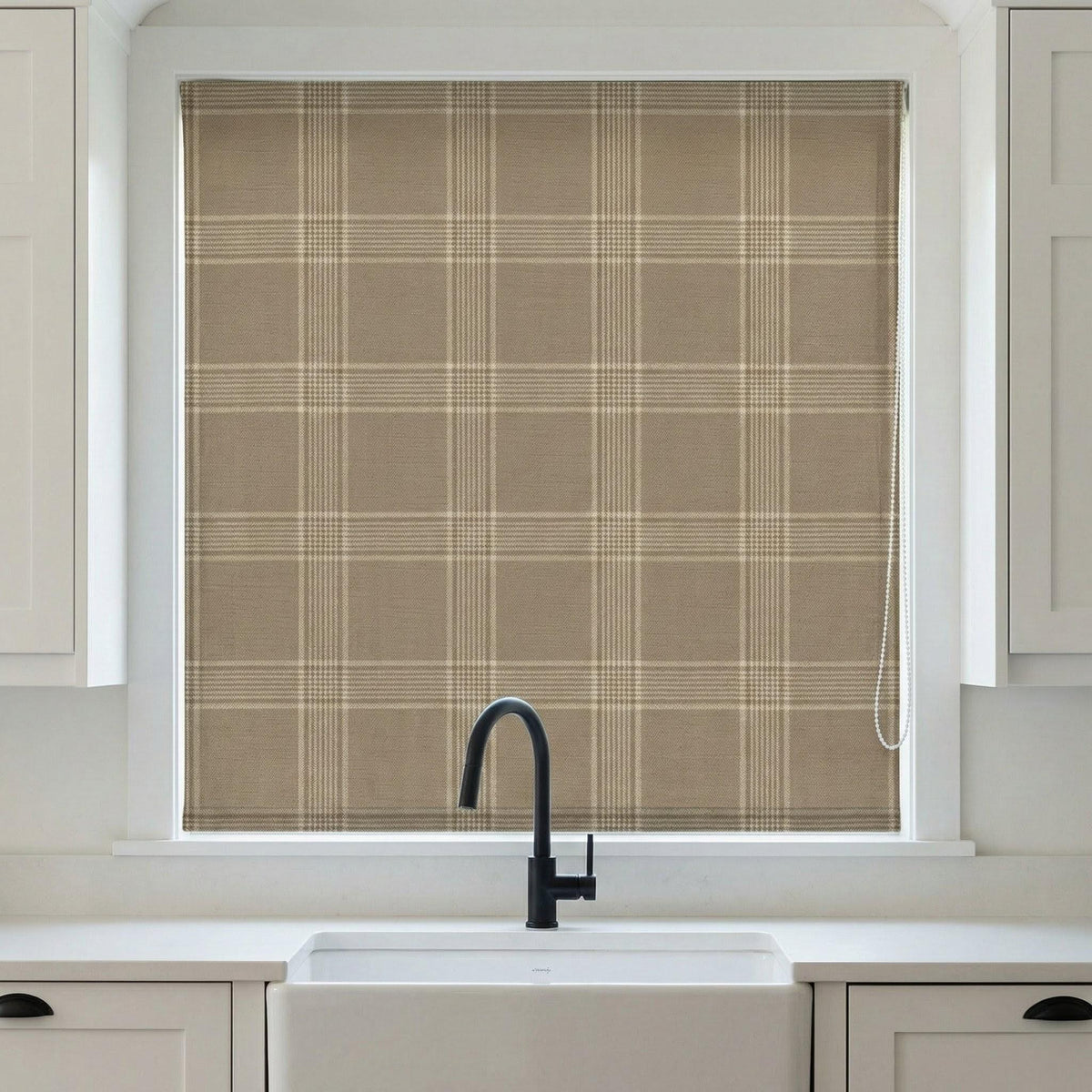 Custom Linen Roman Shade, Taupe Cream Plaid, Farmhouse Window Blind, OEKO-TEX — image 8