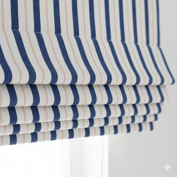 Pure Linen Roman Shade: Navy Blue & Beige Farmhouse Stripe — image 1