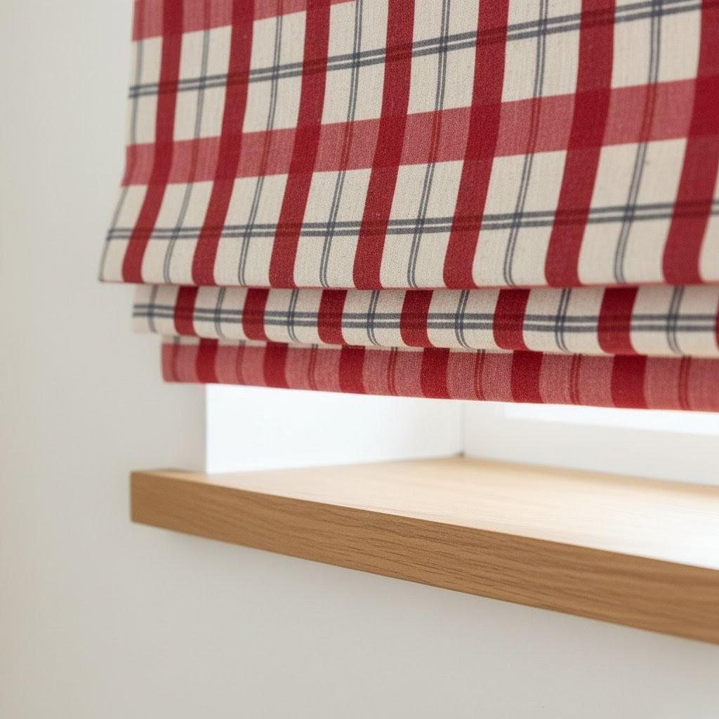 Farmhouse Roman Shade, Red Plaid Linen (Made to Measure, Blackout or Light-Filtering) — image 1