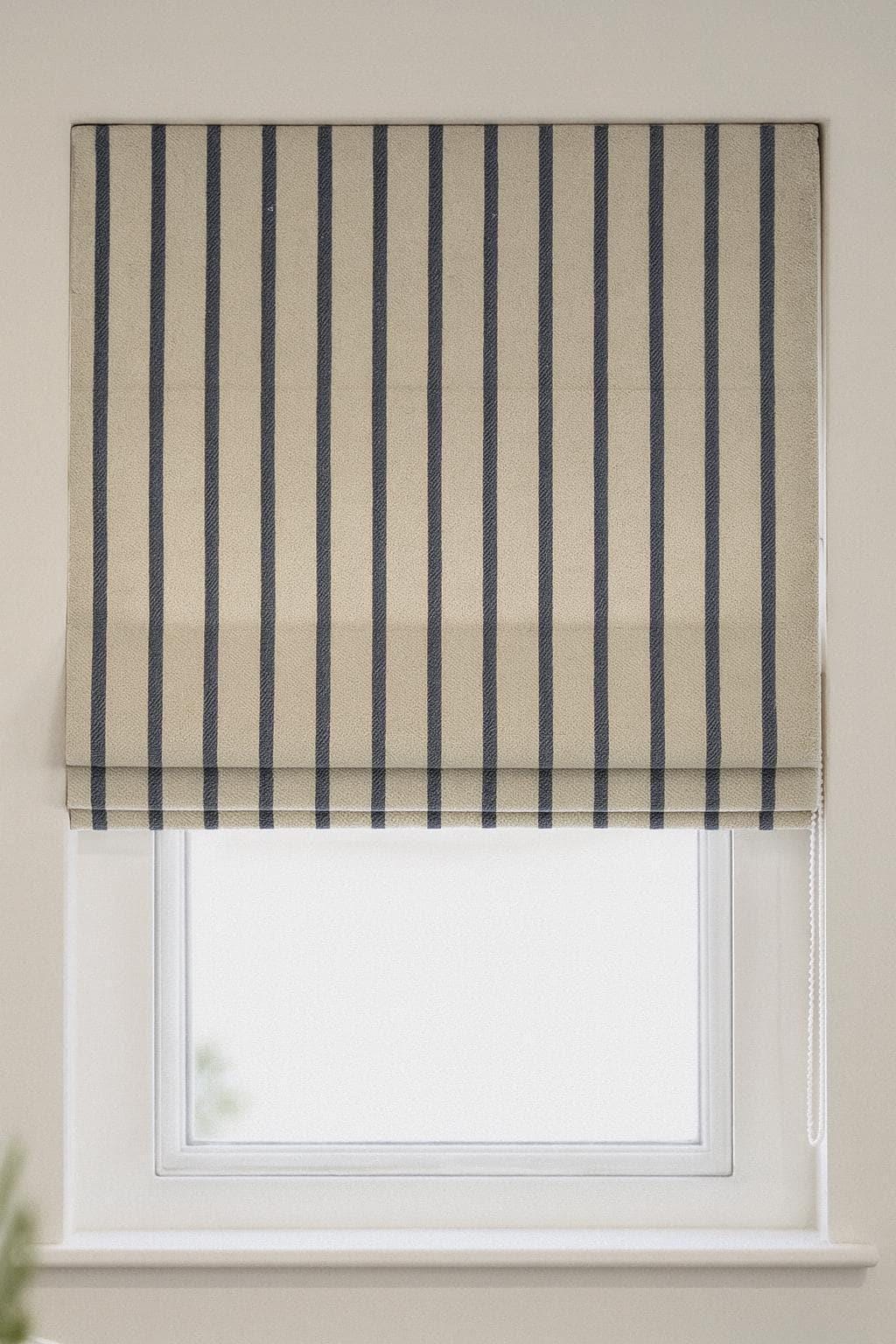 Roman Window Blind: Navy Striped Linen (Made to Measure, Blackout or Light Filter) — image 6