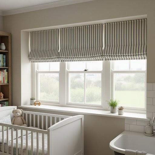 Roman Window Blind: Navy Striped Linen (Made to Measure, Blackout or Light Filter) — image 10