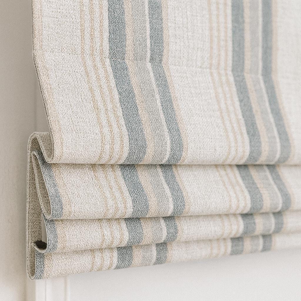 Farmhouse Stripe Roman Shade: Organic Linen, Custom Corded Blackout — image 1
