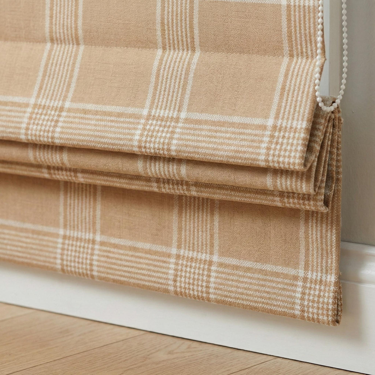 Custom Linen Roman Shade, Camel Tan Plaid, Farmhouse Window Blind, OEKO-TEX — image 3