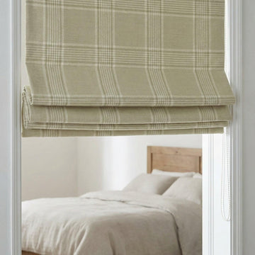 Sage Green Plaid Linen Roman Shade, Custom Corded Window Blind — image 1