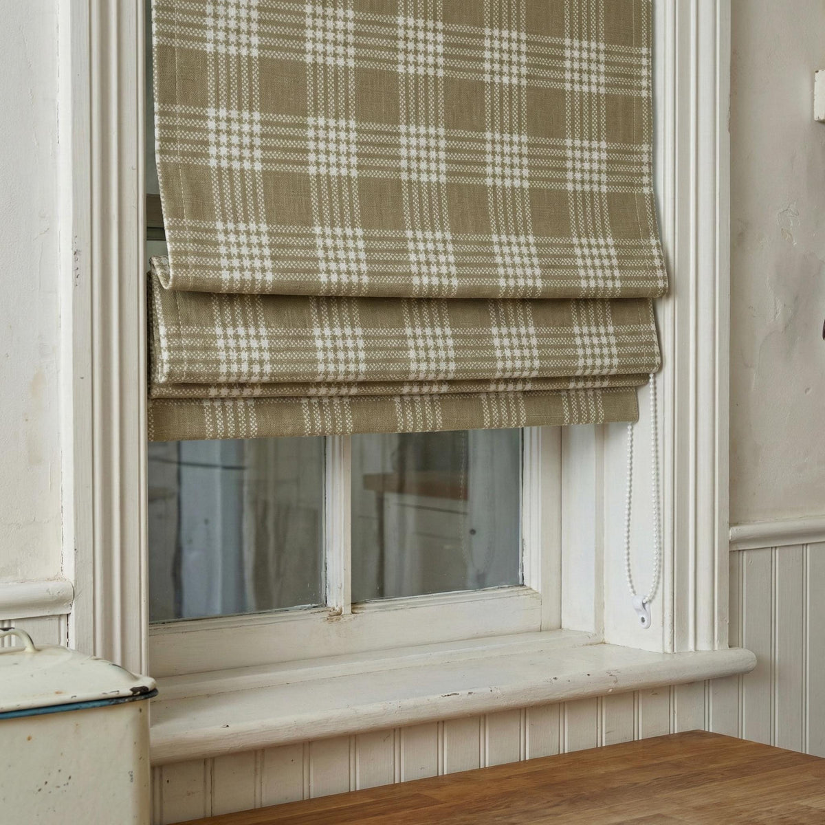 Olive Green Plaid Linen Roman Shade, Farmhouse Window Blind, Custom Made to Measure — image 3