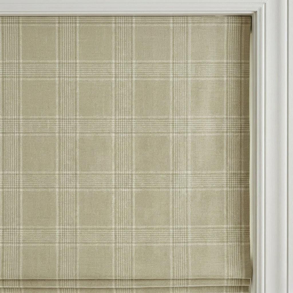 Sage Green Plaid Linen Roman Shade, Custom Corded Window Blind — image 2