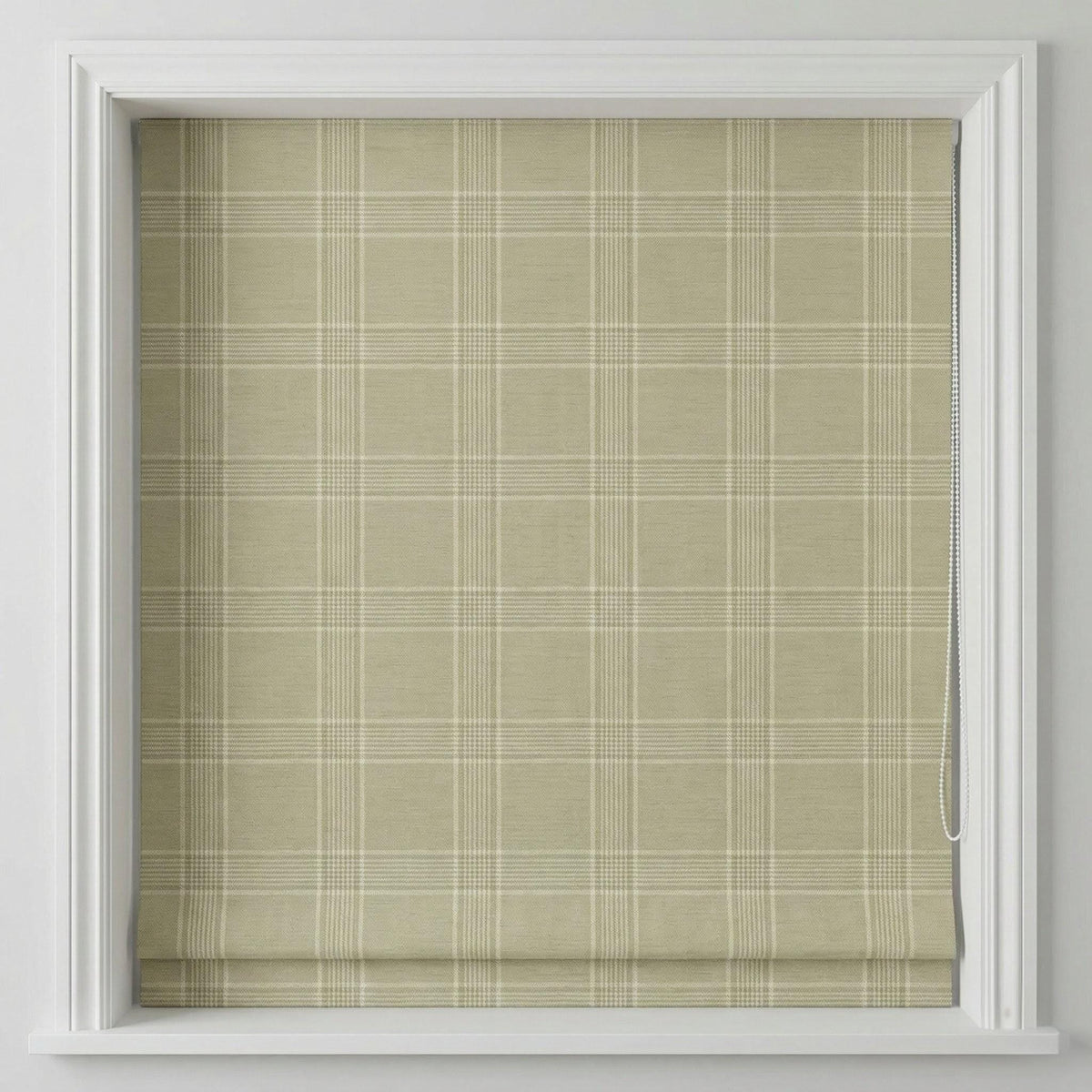 Sage Green Plaid Linen Roman Shade, Custom Corded Window Blind — image 3