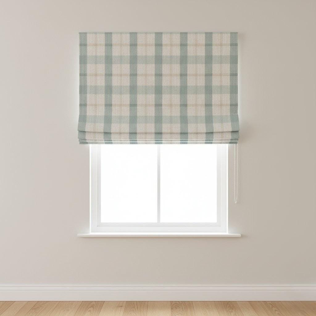 Roman Shade: Duck Egg Blue Farmhouse Check - Custom Linen Blind — image 6