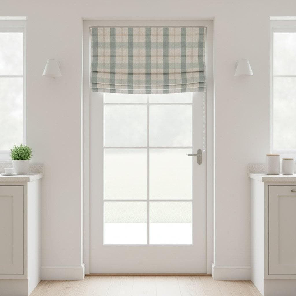 Roman Shade: Duck Egg Blue Farmhouse Check - Custom Linen Blind — image 7