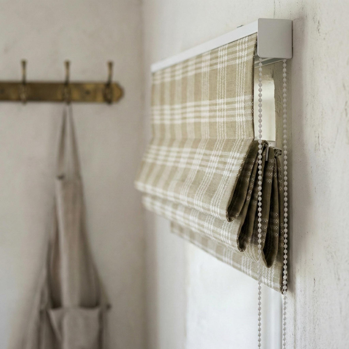 Olive Green Plaid Linen Roman Shade, Farmhouse Window Blind, Custom Made to Measure — image 6