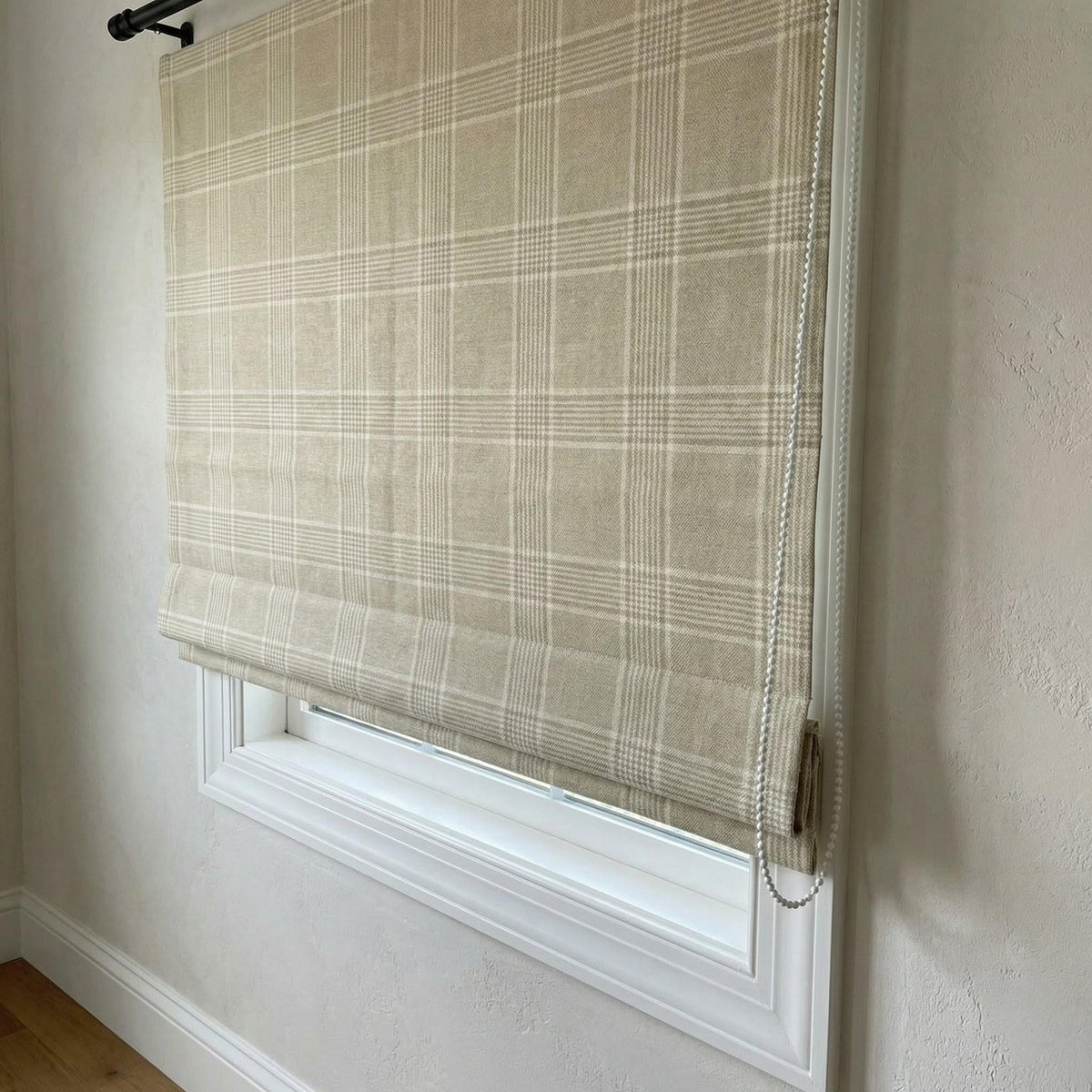 Sage Green Plaid Linen Roman Shade, Custom Corded Window Blind — image 6
