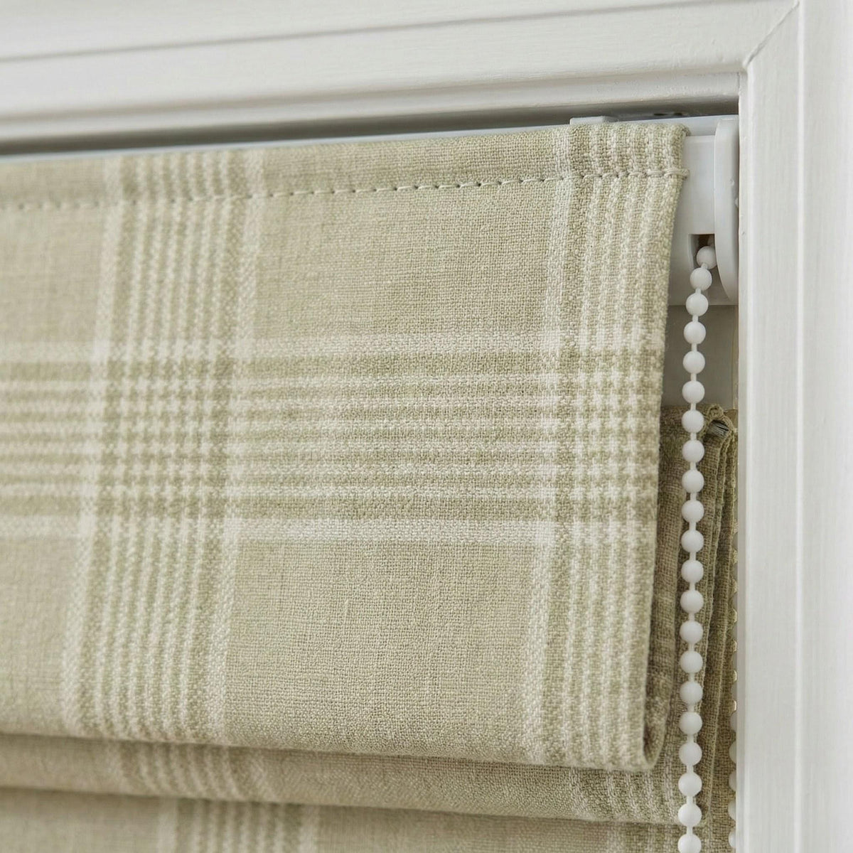 Sage Green Plaid Linen Roman Shade, Custom Corded Window Blind — image 9
