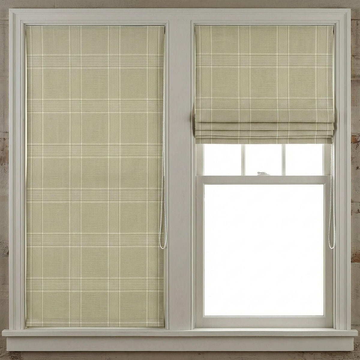 Sage Green Plaid Linen Roman Shade, Custom Corded Window Blind — image 10
