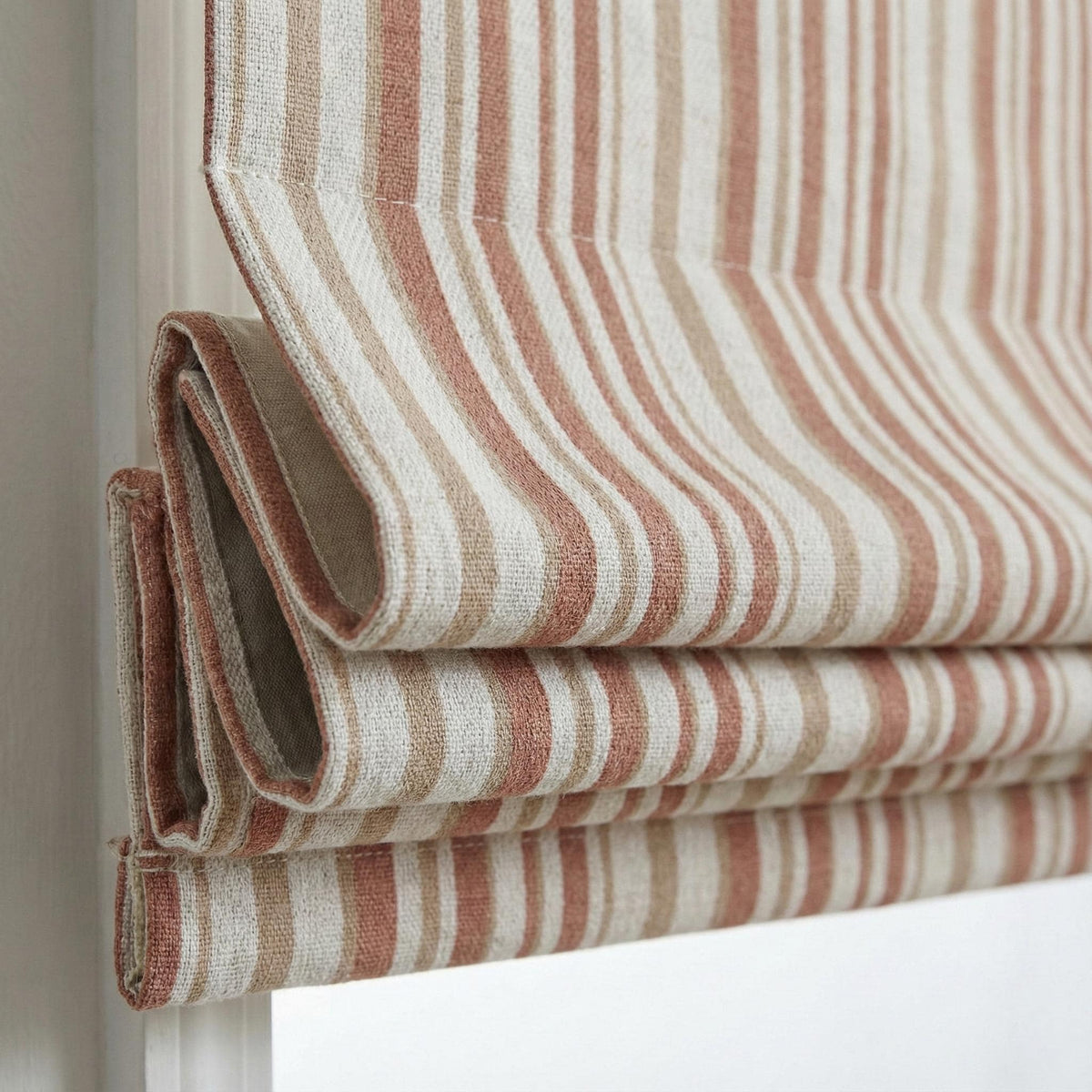 Farmhouse Linen Roman Shade, Dusty Pink Stripe (Organic Blackout) — image 1