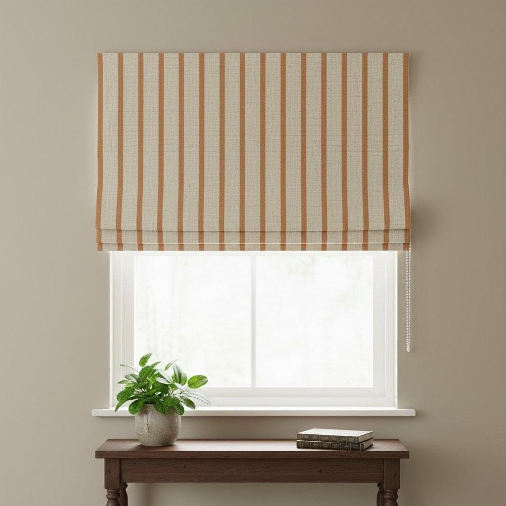 Roman Shade: Cinnamon Tan Stripes - Custom Linen Window Blind — image 1