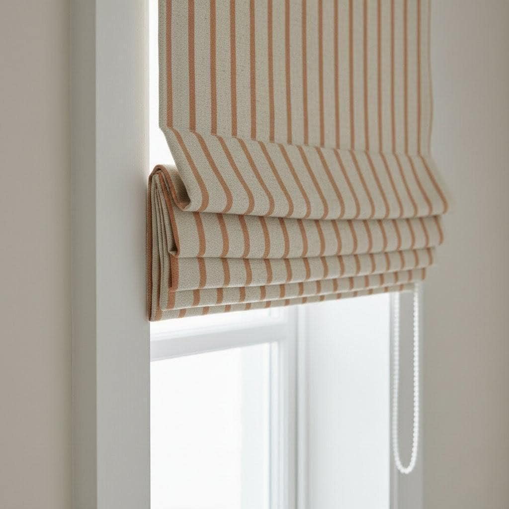 Roman Shade: Cinnamon Tan Stripes - Custom Linen Window Blind — image 3