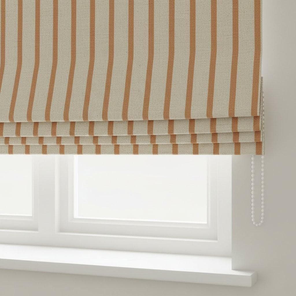 Roman Shade: Cinnamon Tan Stripes - Custom Linen Window Blind — image 4