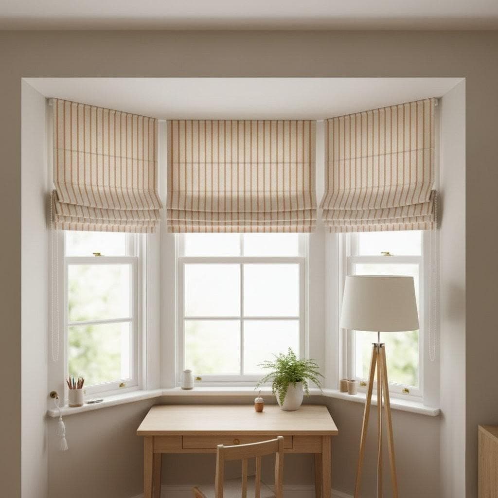 Roman Shade: Cinnamon Tan Stripes - Custom Linen Window Blind — image 5