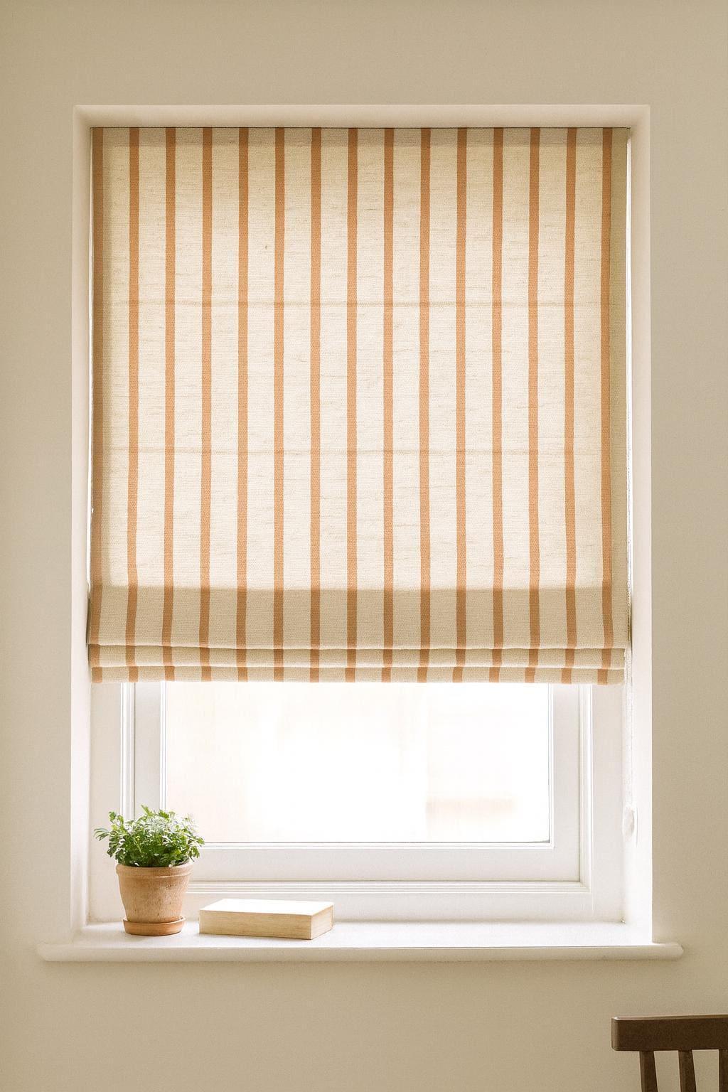 Roman Shade: Cinnamon Tan Stripes - Custom Linen Window Blind — image 6