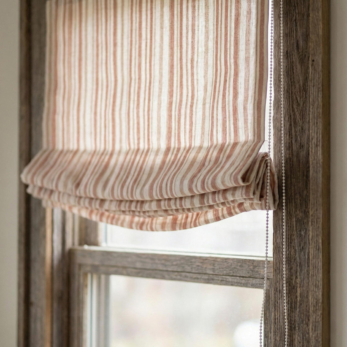 Farmhouse Linen Roman Shade, Dusty Pink Stripe (Organic Blackout) — image 7