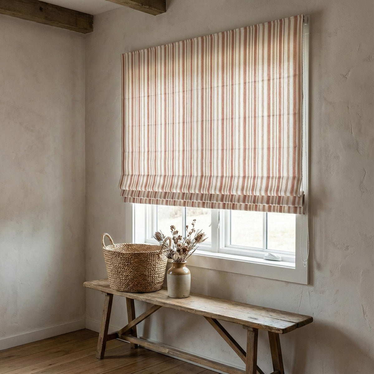 Farmhouse Linen Roman Shade, Dusty Pink Stripe (Organic Blackout) — image 8