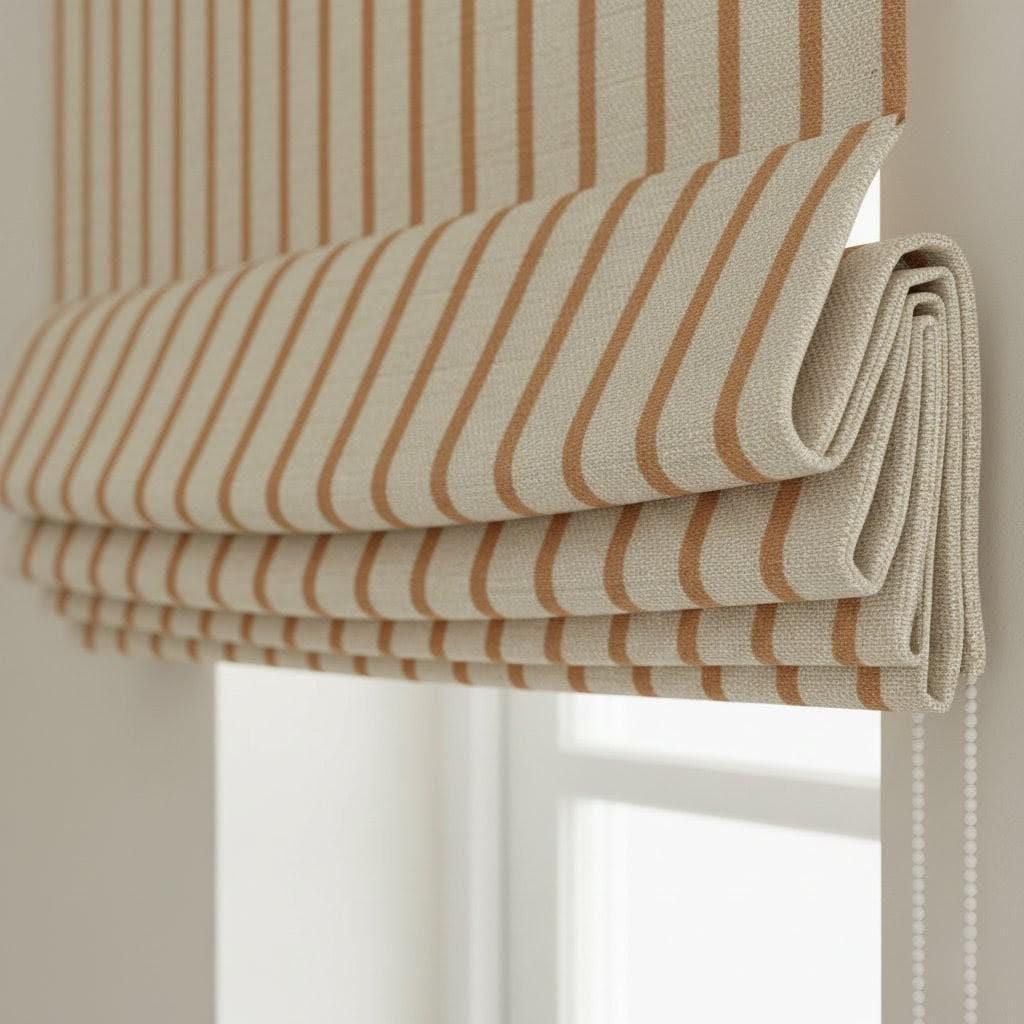 Roman Shade: Cinnamon Tan Stripes - Custom Linen Window Blind — image 9