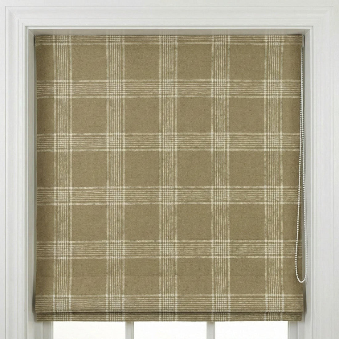 Farmhouse Plaid Linen Roman Shade, Custom Beige Cream Window Blind — image 1