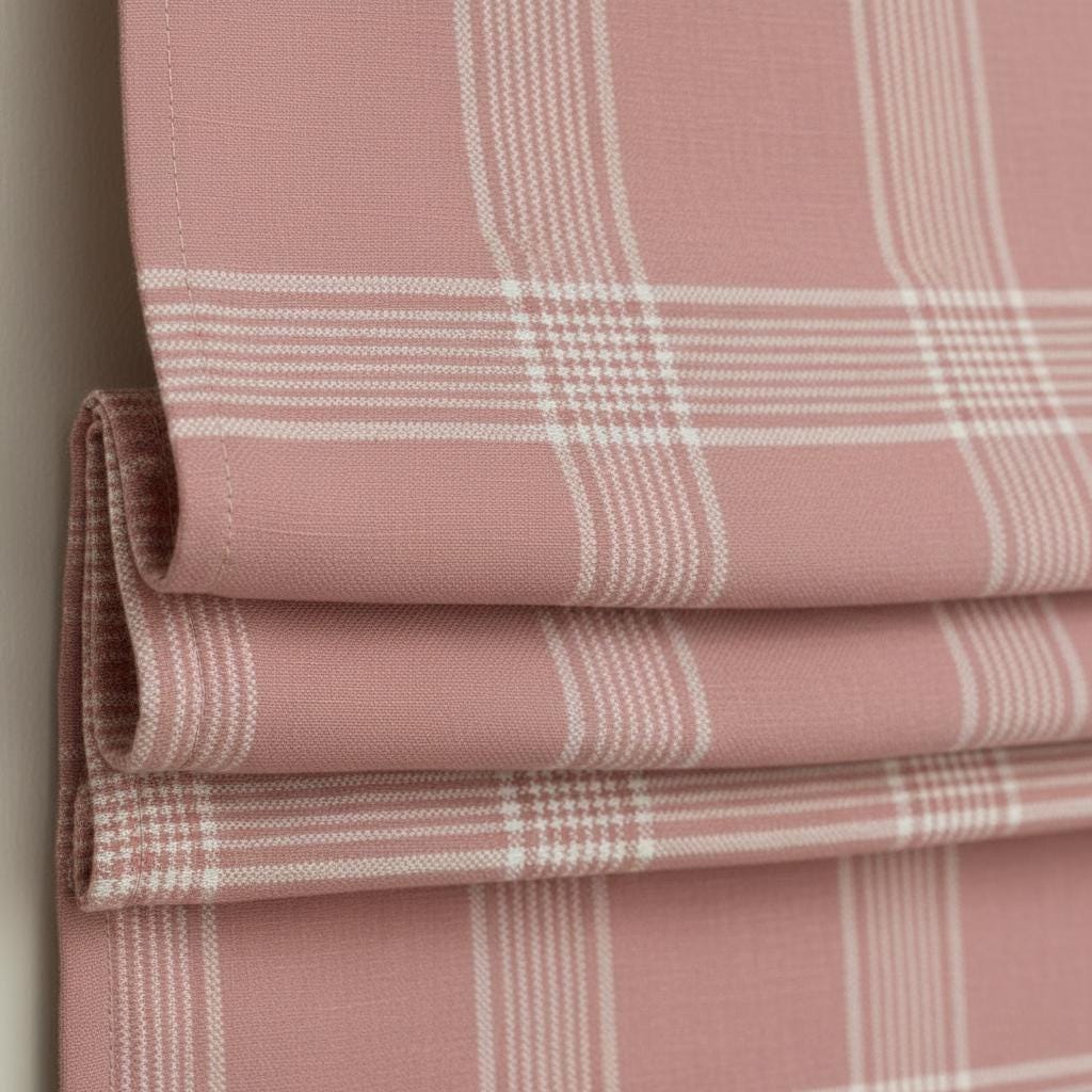 Dusty Rose Plaid Linen Roman Shade, Custom Farmhouse Window Blind, OEKO-TEX — image 2