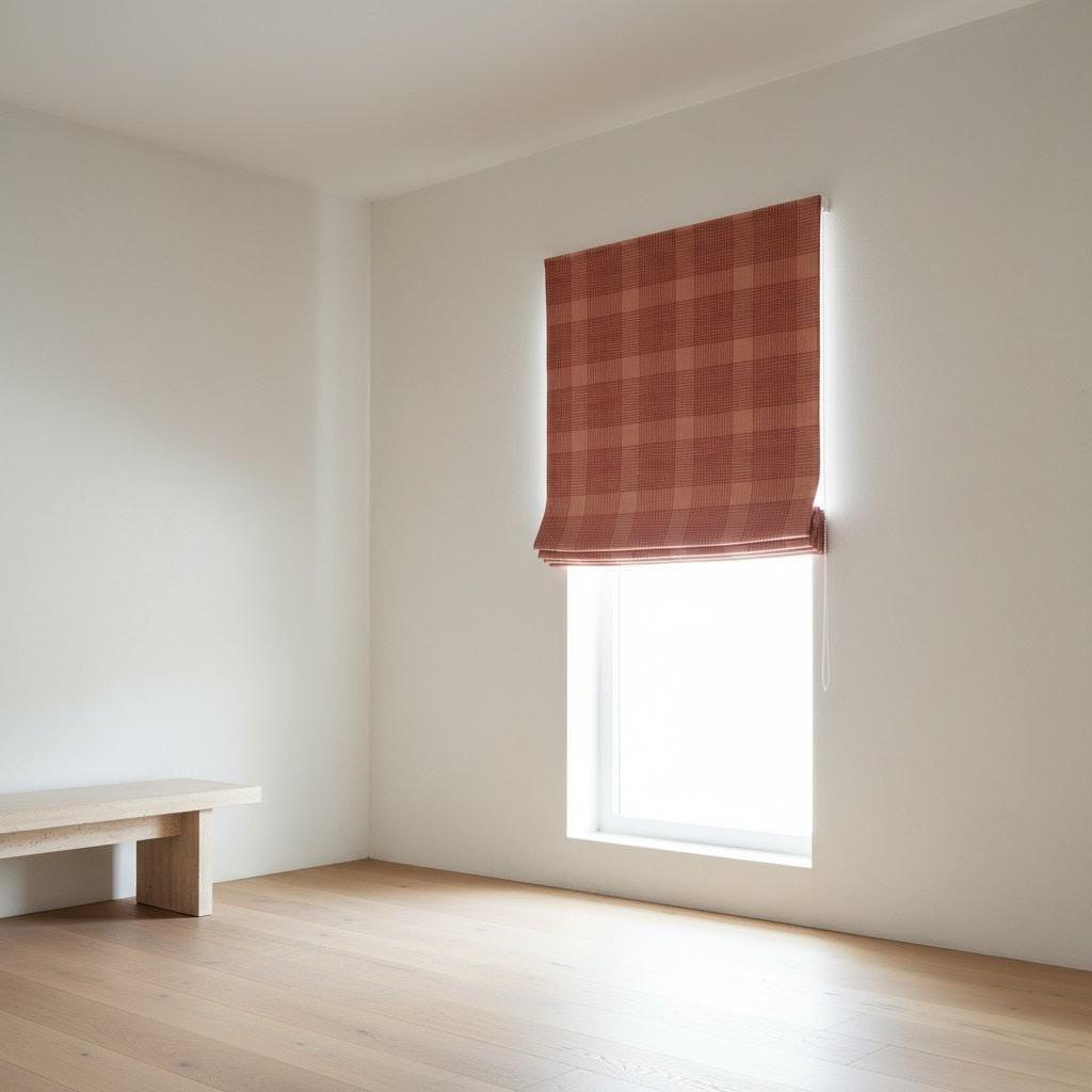 Roman Shade: Terracotta Red Plaid Linen (Custom Fit, Blackout or Light Filter) — image 4