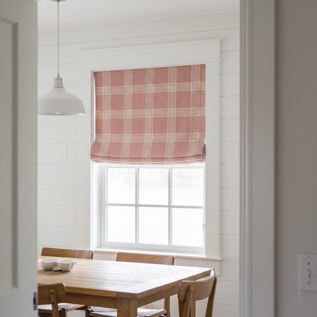 Dusty Rose Plaid Linen Roman Shade, Custom Farmhouse Window Blind, OEKO-TEX — image 4