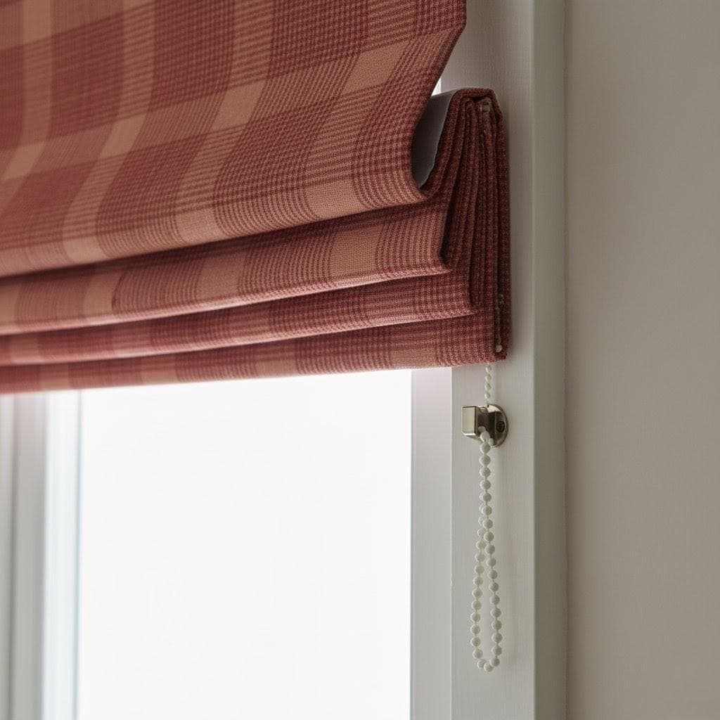 Roman Shade: Terracotta Red Plaid Linen (Custom Fit, Blackout or Light Filter) — image 5