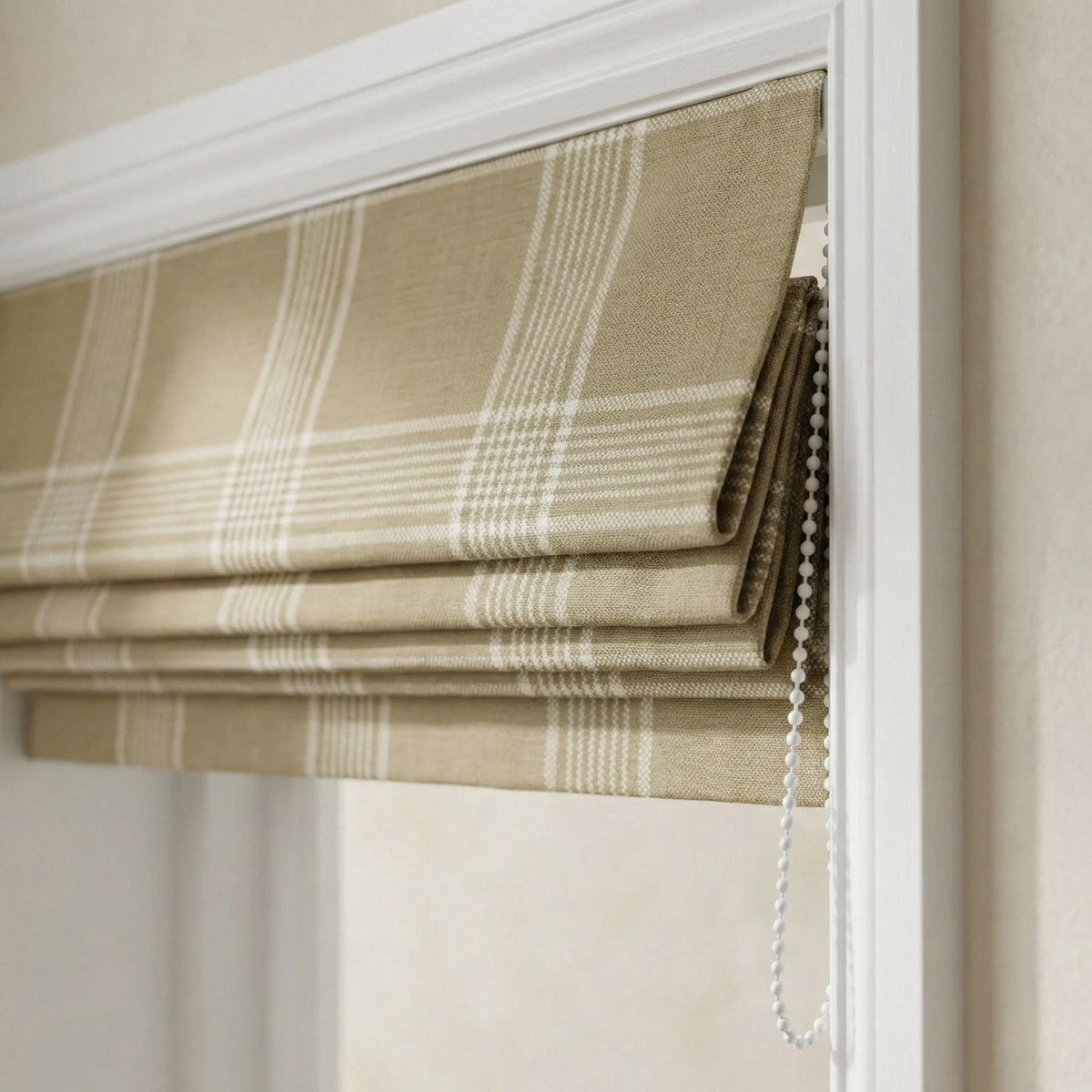 Farmhouse Plaid Linen Roman Shade, Custom Beige Cream Window Blind — image 5
