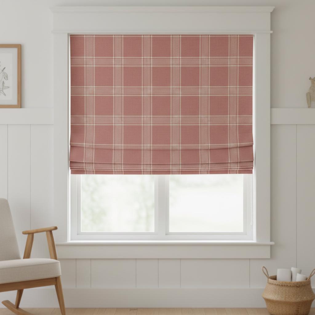 Dusty Rose Plaid Linen Roman Shade, Custom Farmhouse Window Blind, OEKO-TEX — image 6