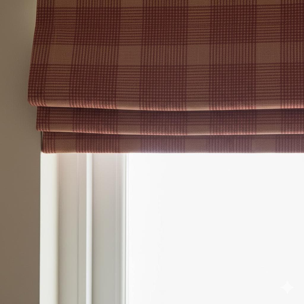 Roman Shade: Terracotta Red Plaid Linen (Custom Fit, Blackout or Light Filter) — image 7