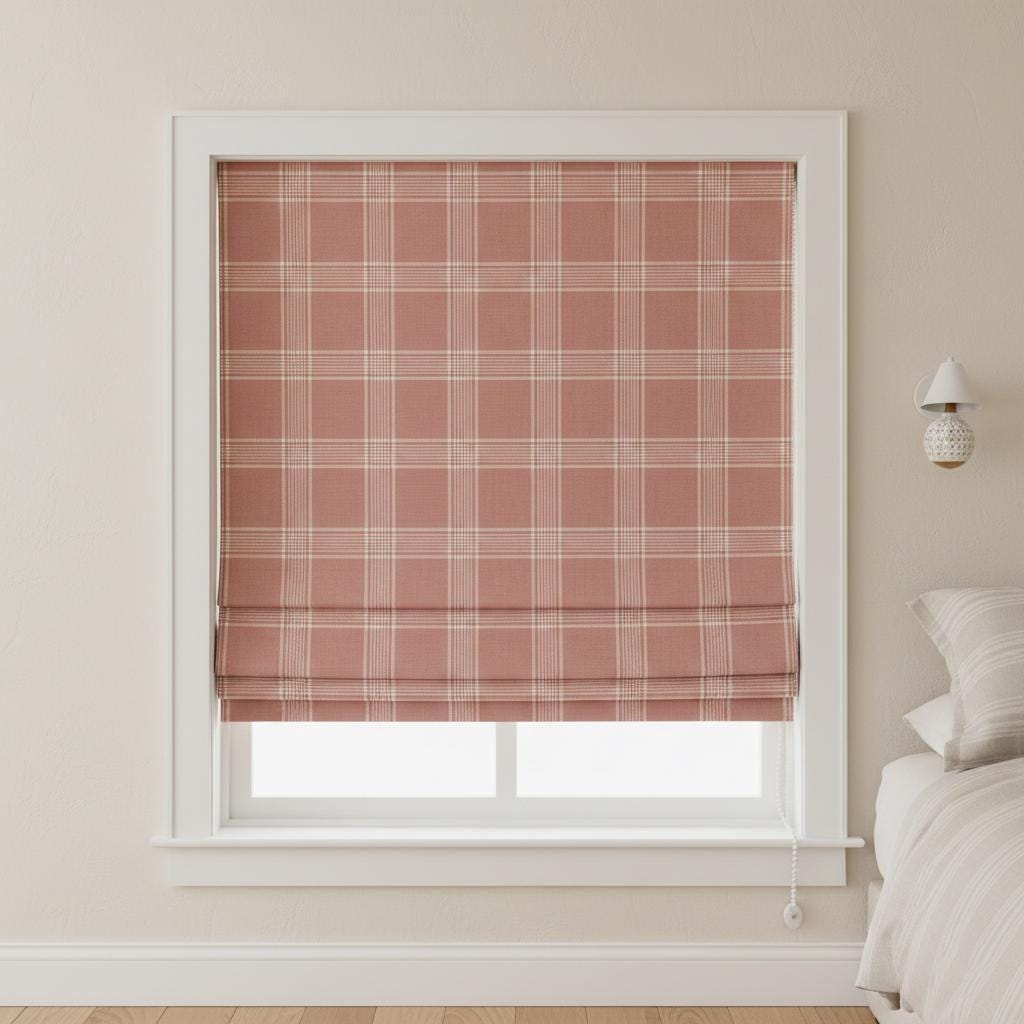Dusty Rose Plaid Linen Roman Shade, Custom Farmhouse Window Blind, OEKO-TEX — image 9