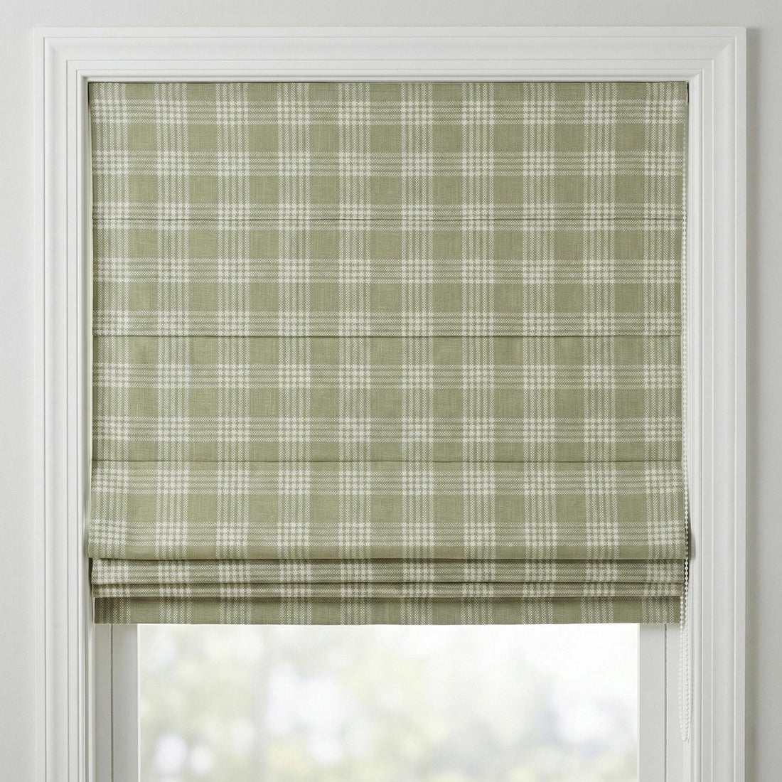 Sage Green Plaid Linen Roman Shade, Farmhouse Window Blind, Custom Made — image 1