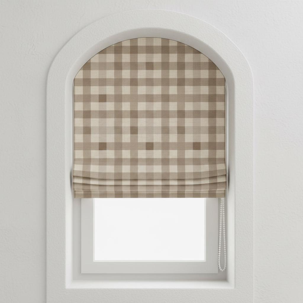 Taupe Beige Gingham Linen Roman Shade, Farmhouse Window Blind — image 5