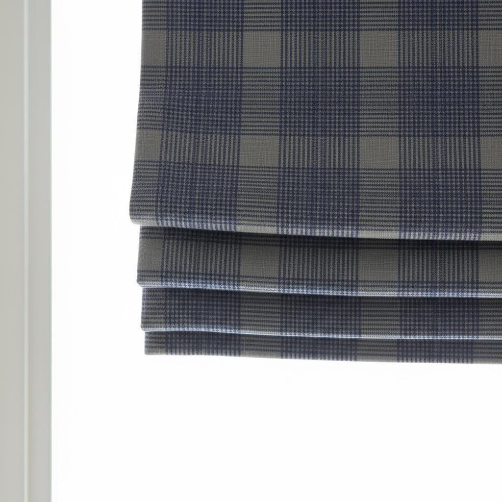 Roman Shade: Navy & Slate Glen Plaid Linen - Corded, Custom Fit — image 7