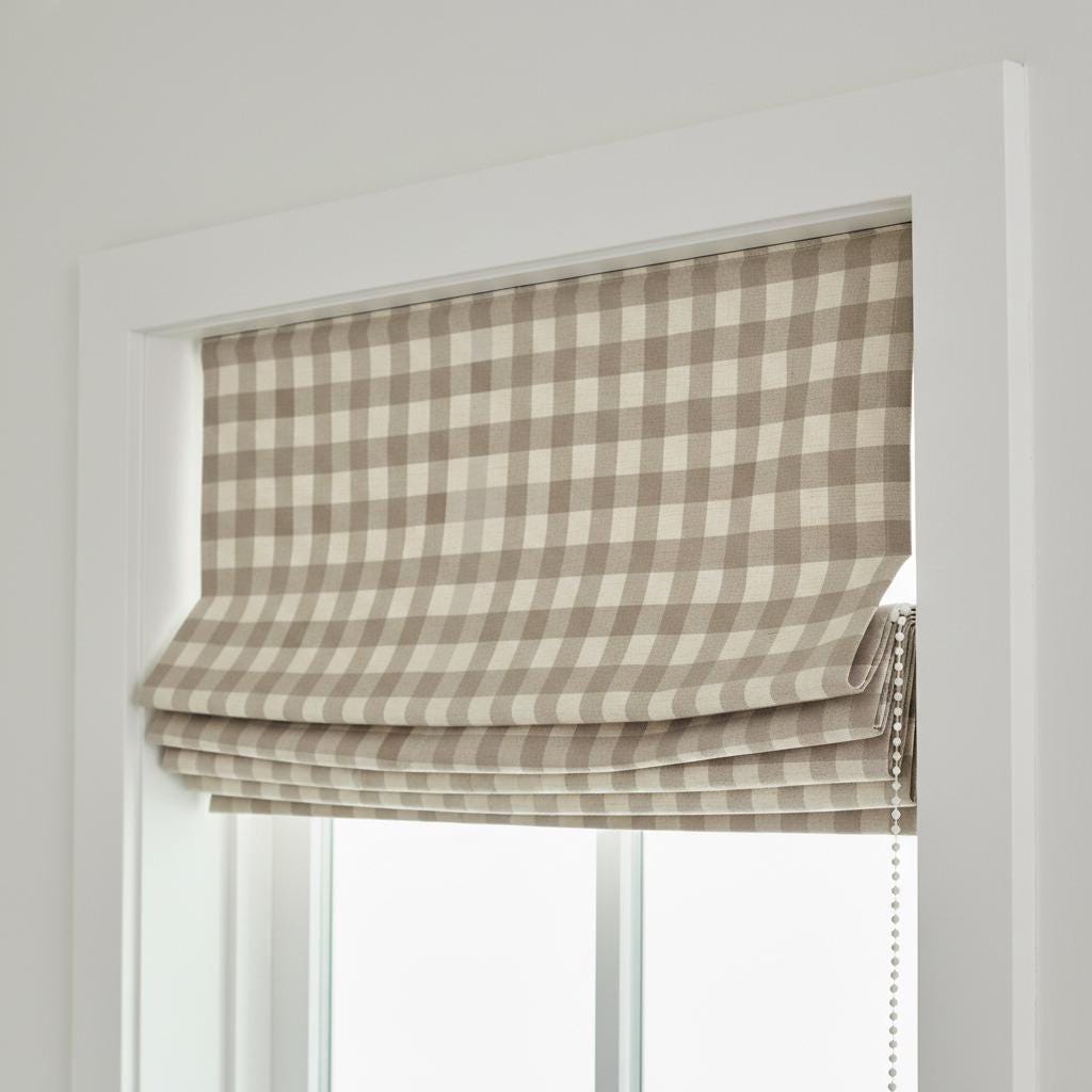 Taupe Beige Gingham Linen Roman Shade, Farmhouse Window Blind — image 6