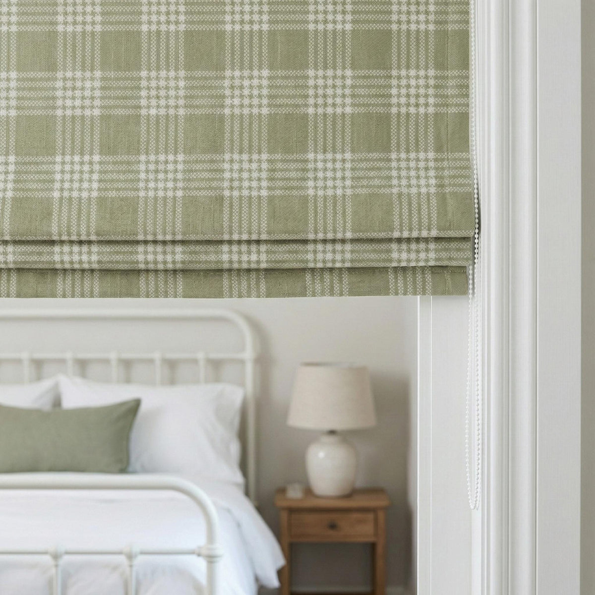 Sage Green Plaid Linen Roman Shade, Farmhouse Window Blind, Custom Made — image 6