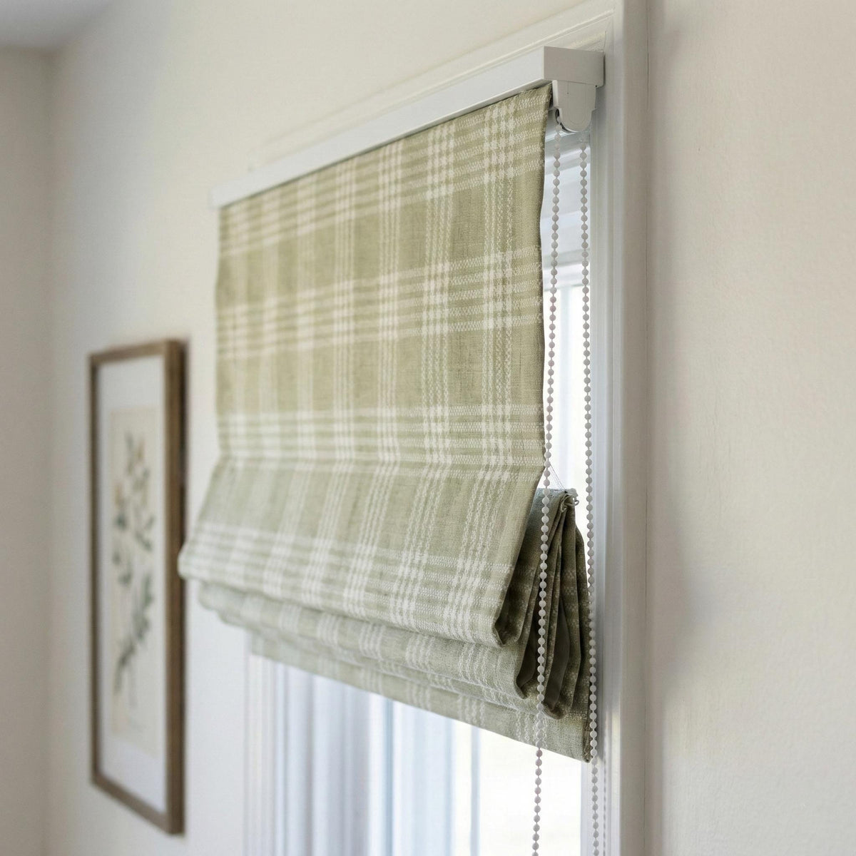 Sage Green Plaid Linen Roman Shade, Farmhouse Window Blind, Custom Made — image 8