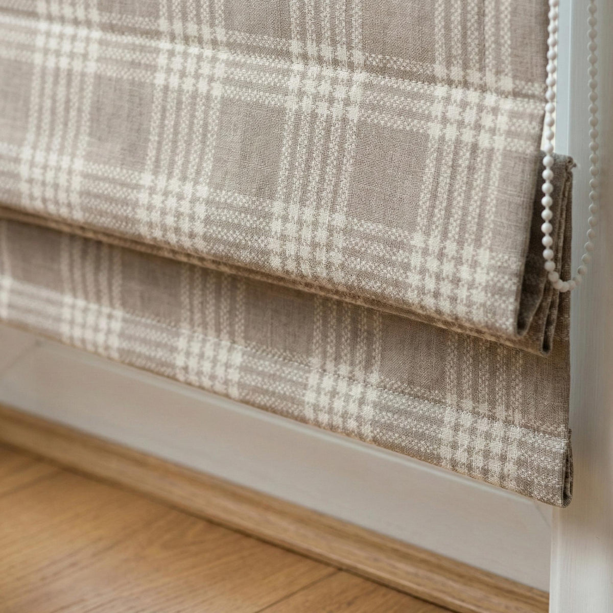 Taupe Plaid Linen Roman Shade, Farmhouse Window Blind, Custom Made — image 2