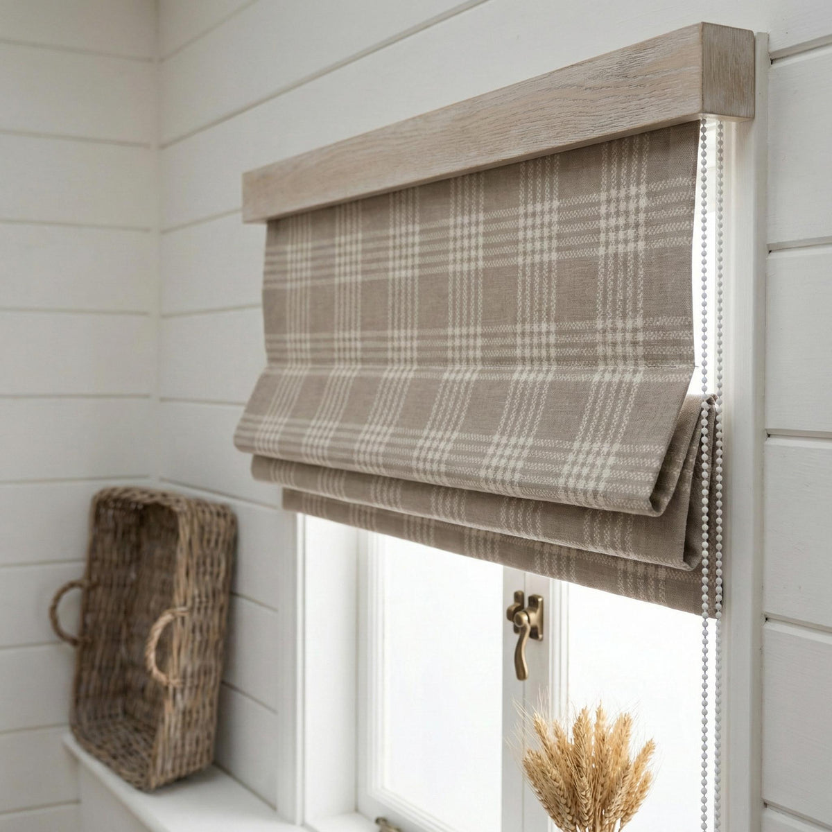 Taupe Plaid Linen Roman Shade, Farmhouse Window Blind, Custom Made — image 3