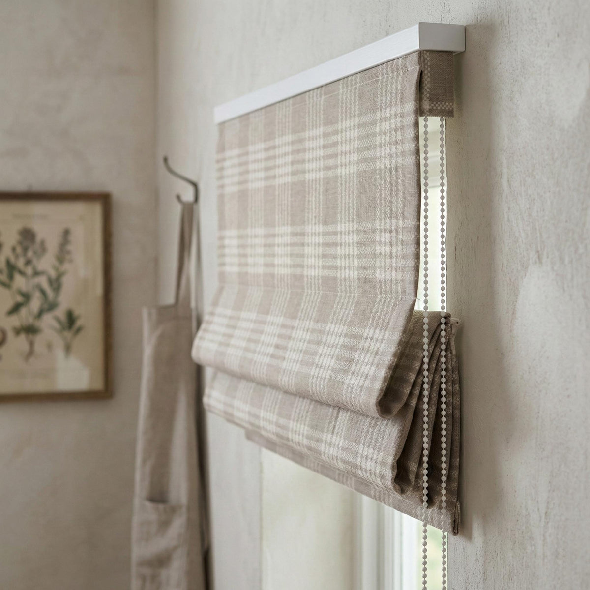 Taupe Plaid Linen Roman Shade, Farmhouse Window Blind, Custom Made — image 4