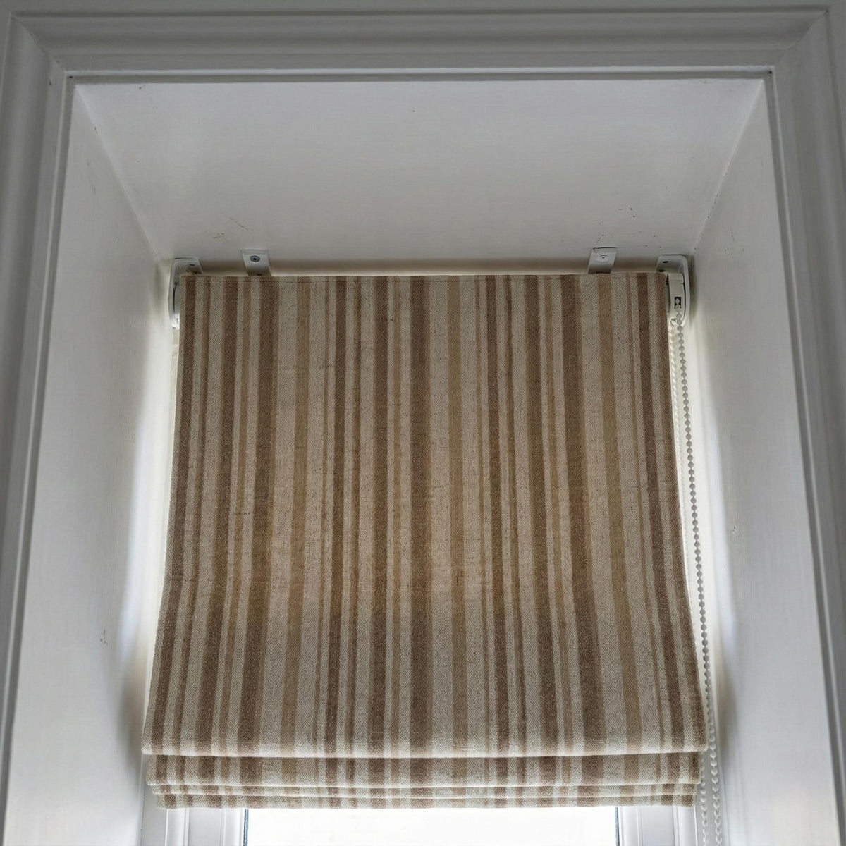 Beige Stripe Linen Roman Shade: Custom Organic Farmhouse Window Blind — image 6