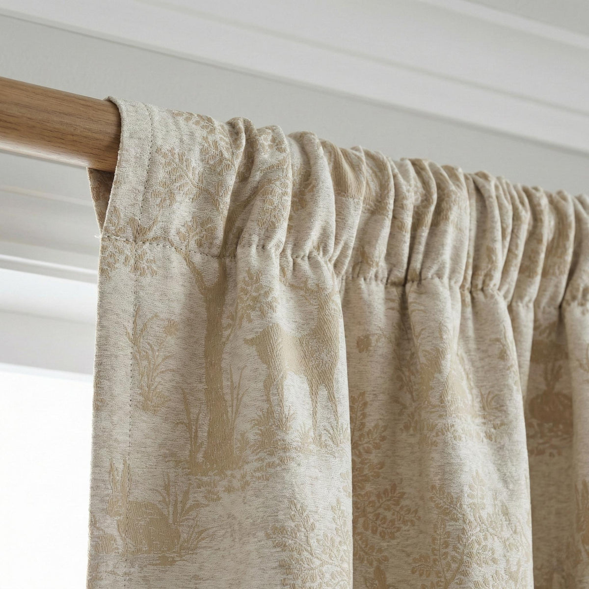 Beige Silk-Linen Jacquard Curtains, Woodland Deer Toile, Custom Blackout Nursery Drapes — image 6